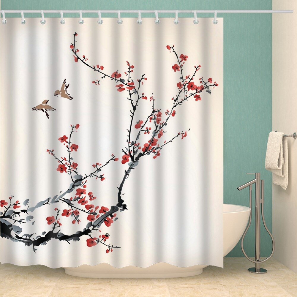 Japanese Sakura Flowers Shower Curtains, Japan Nature Lovers Bathroom Curtain, Waterproof Fabric, Home Decor Gifts discount