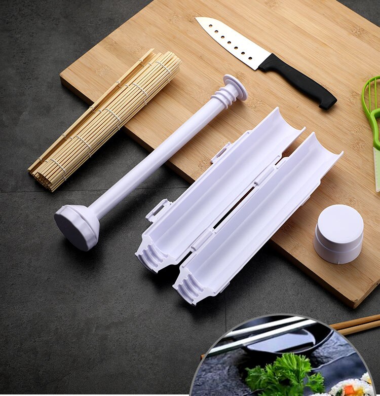 Sushi Making Kit Bazooka Maker Bamboo Sushi Mat Chopsticks Sauce