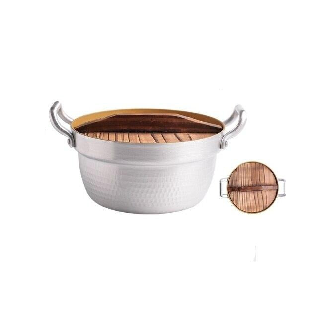 Japanese aluminum cooking pot with lid and two compartments - NABE ONMYO